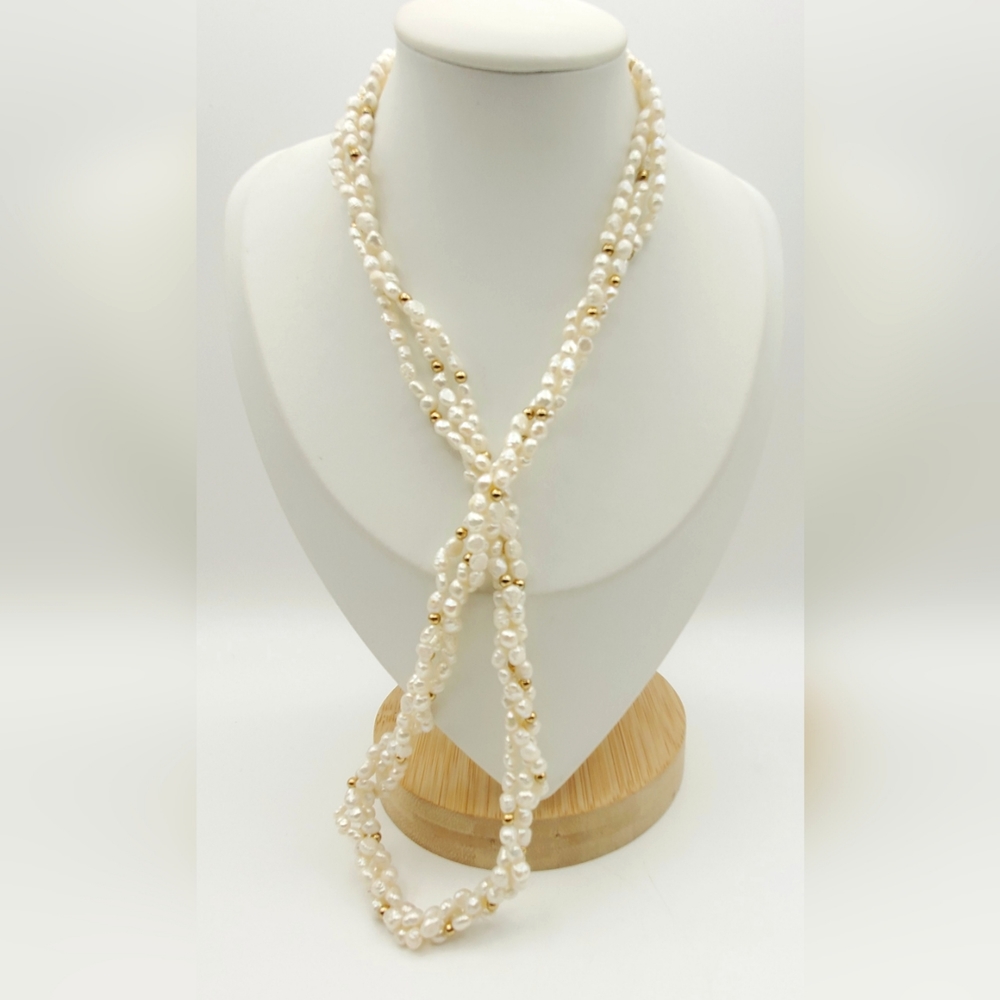 Freshwater Pearl Necklace Vintage Triple Strand Jewelry 23 1/4" Long